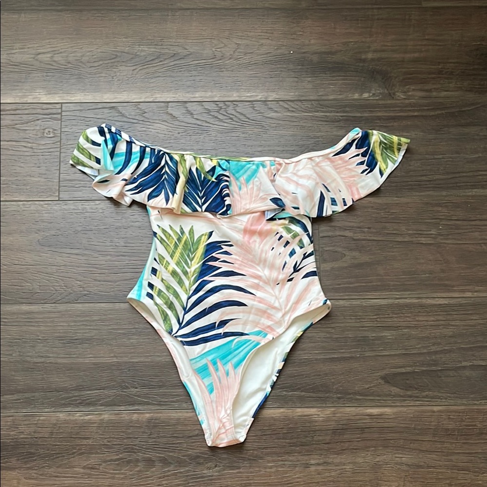 Tropical Off-Shoulder One-Piece Swimsuit